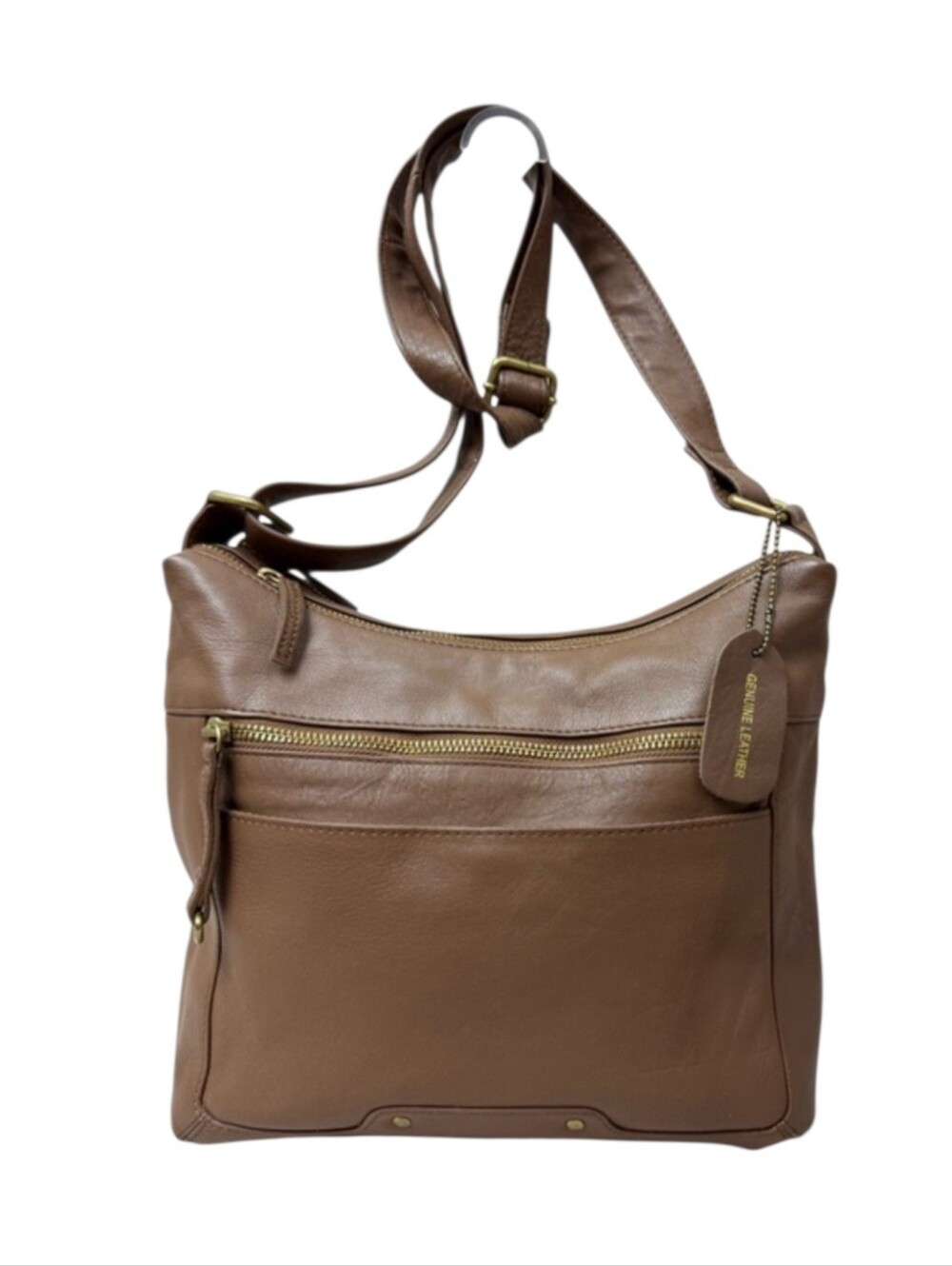 Great American Classic Leather Bag Tons of Pockets Adjustable Strap Neutral